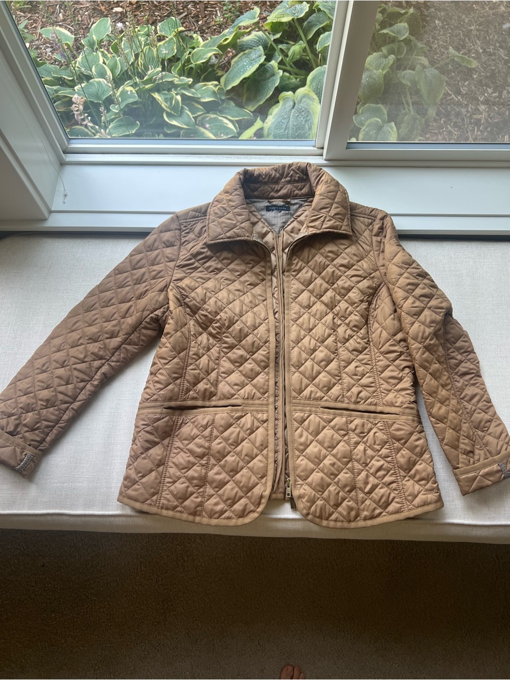 Hilfiger diamond-quilted zip-up barn jacket chore coat tan/camel large